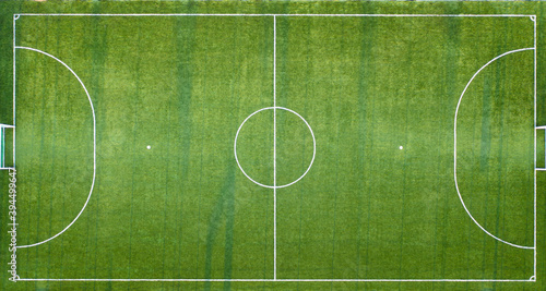 Football field with a good lawn, top view