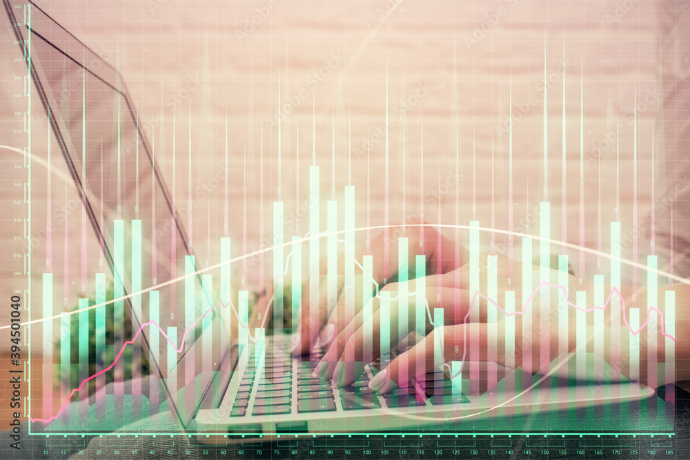 Multi exposure of woman hands typing on computer and forex chart hologram drawing. Stock market analysis concept. Multi exposure of woman hands typing on computer and forex chart hologram drawing. Stock market analysis concept.