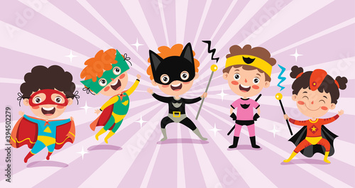 Little Funny Cartoon Superheroes Posing