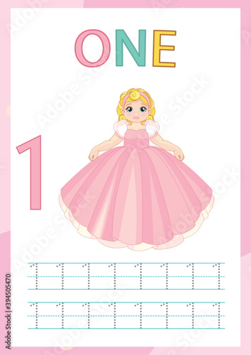 Worksheet for learning numbers. Printable worksheet for kindergarten and preschool. Number 1