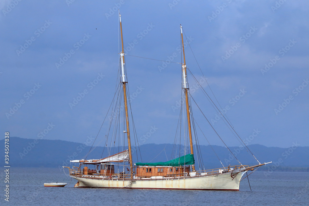11/22/2020; Itaparica; Bahia; Brazil. Sloop Anchored on Itaparica Island