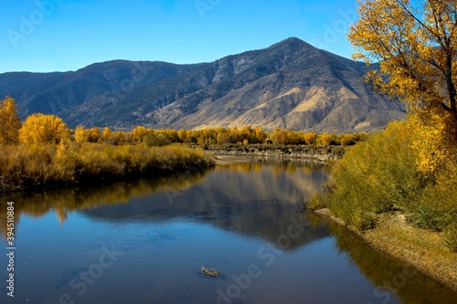 Fall colors reflection in Carson River  Nevada