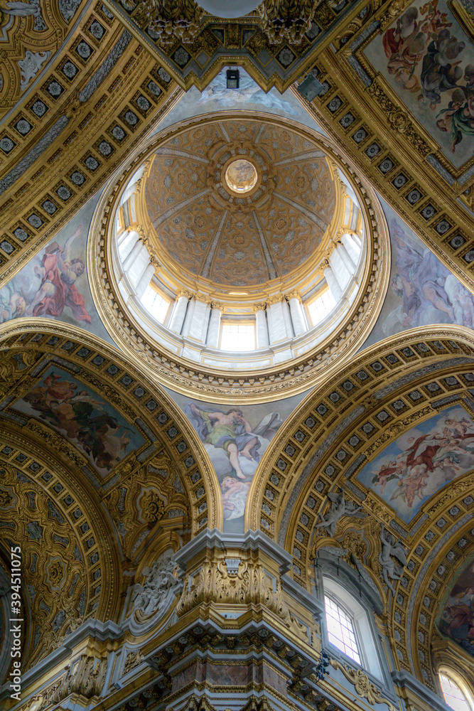Rome/Italy - March 20 2019: Dome of Sant'Ambrogio e Carlo al Corso basilica