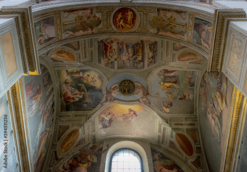 Rome/Italy - March 22 2019: Ceiling of the church 