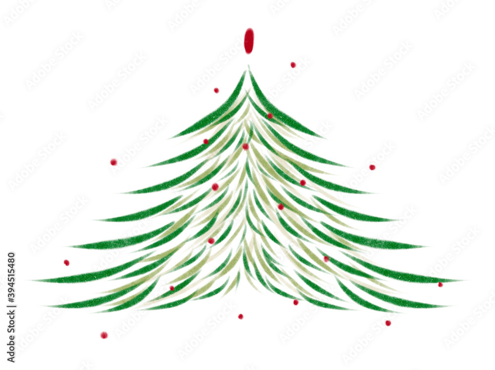 Green Christmas tree as symbol of Happy New Year. Merry Christmas holiday celebration. Sparkle light decoration. Bright shiny design illustration