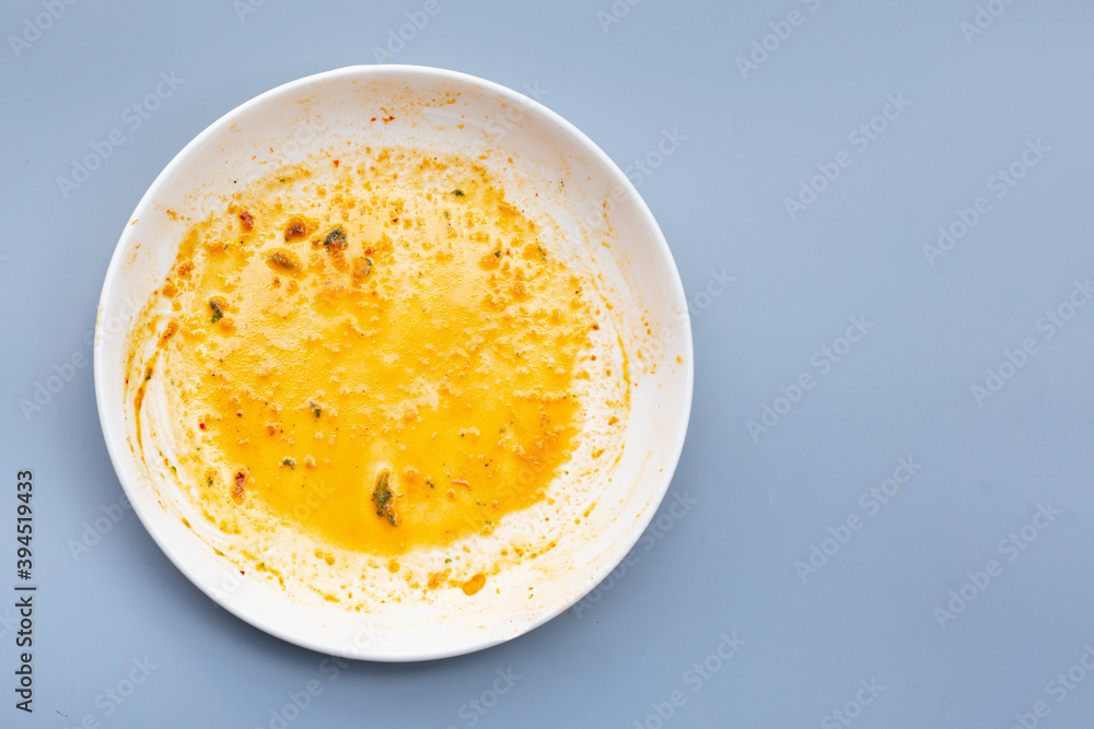 Dirty dishes on grey background. Top view Dirty dishes on grey background. Top view