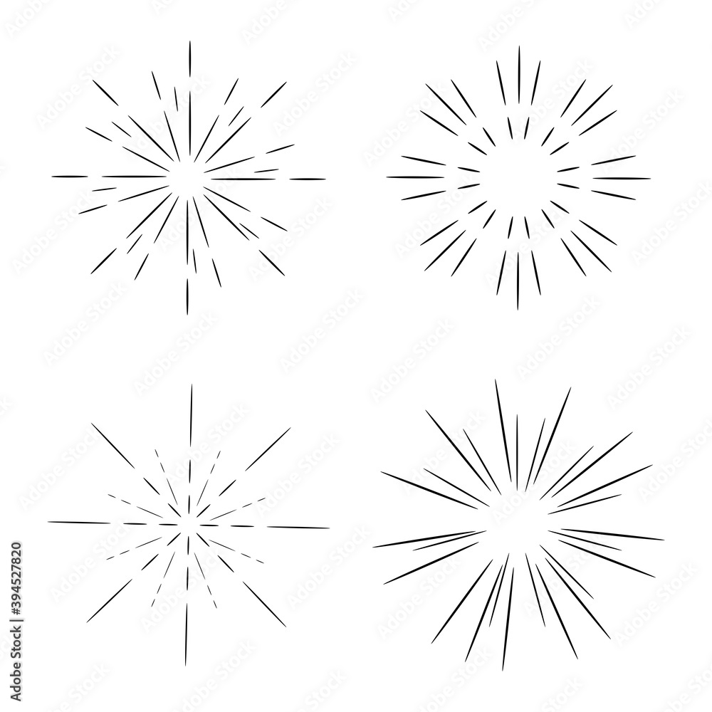 Fototapeta premium Vintage sun by hand, great design for any purposes. Black-white sunburst. Vector image. EPS 10.