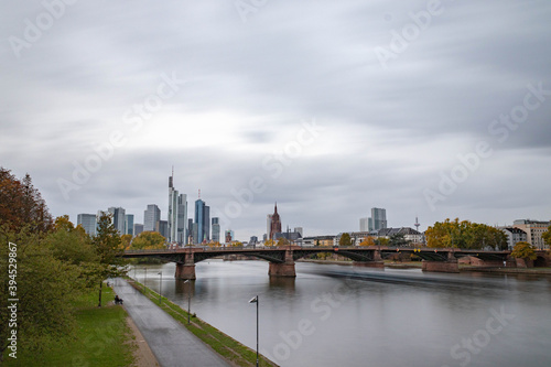 The Skyline of Frankfurt from the Ignatz-Bubis-Bridge.