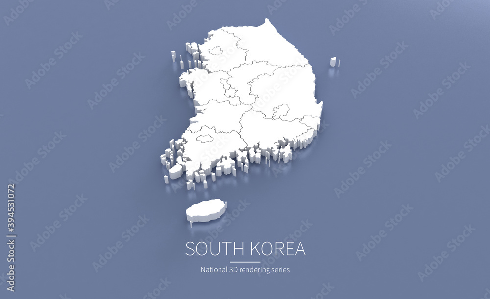 Obraz premium South Korea Map 3d. National map 3D rendering set in Asia continent.