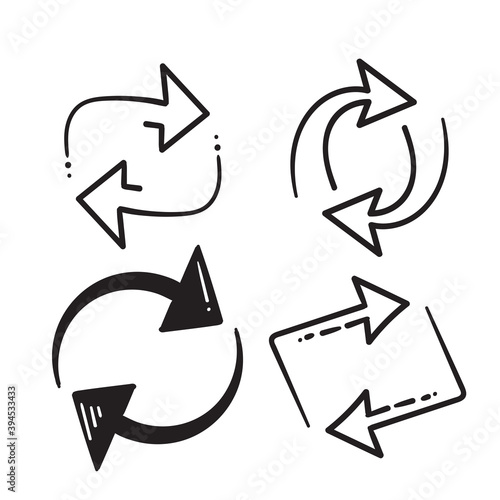 hand drawn doodle arrow symbol for double reverse arrow, replace icon, exchange isolated