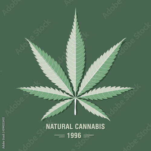 Cannabis (Marijuana) Leaf in Flat Vintage Style. Vector illustration