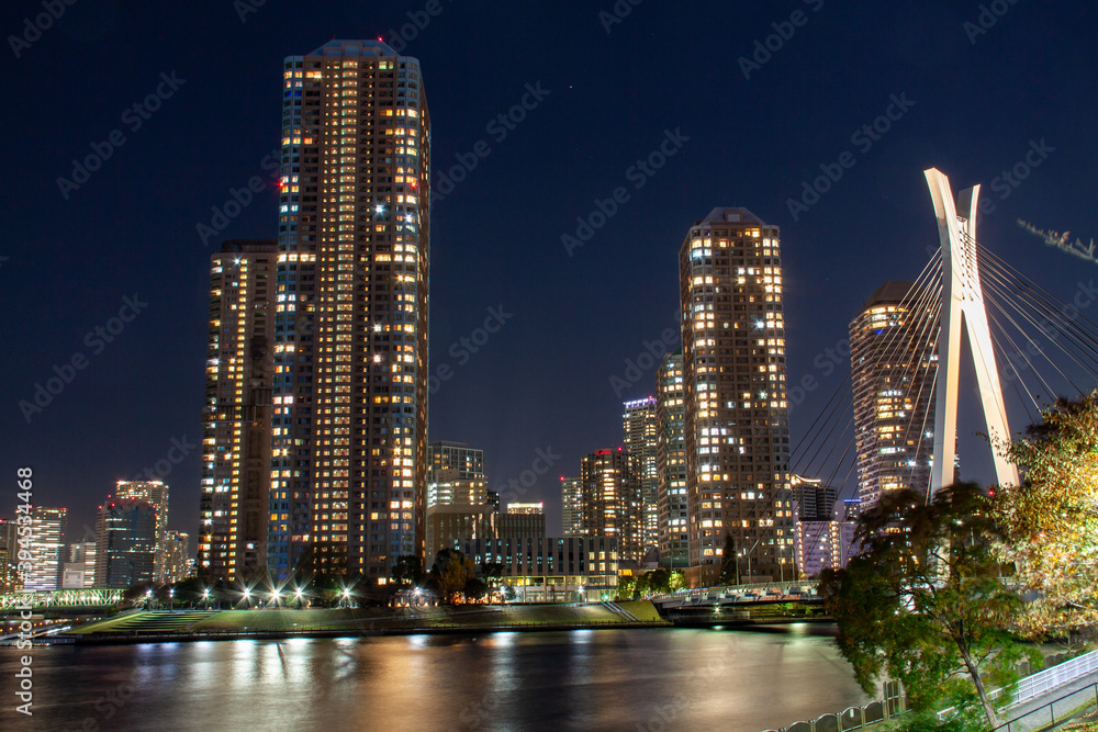 Tokyo Nightscape, Chuo-Ohashi Bridge and Tsukishima Area Tokyo Nightscape, Chuo-Ohashi Bridge and Tsukishima Area