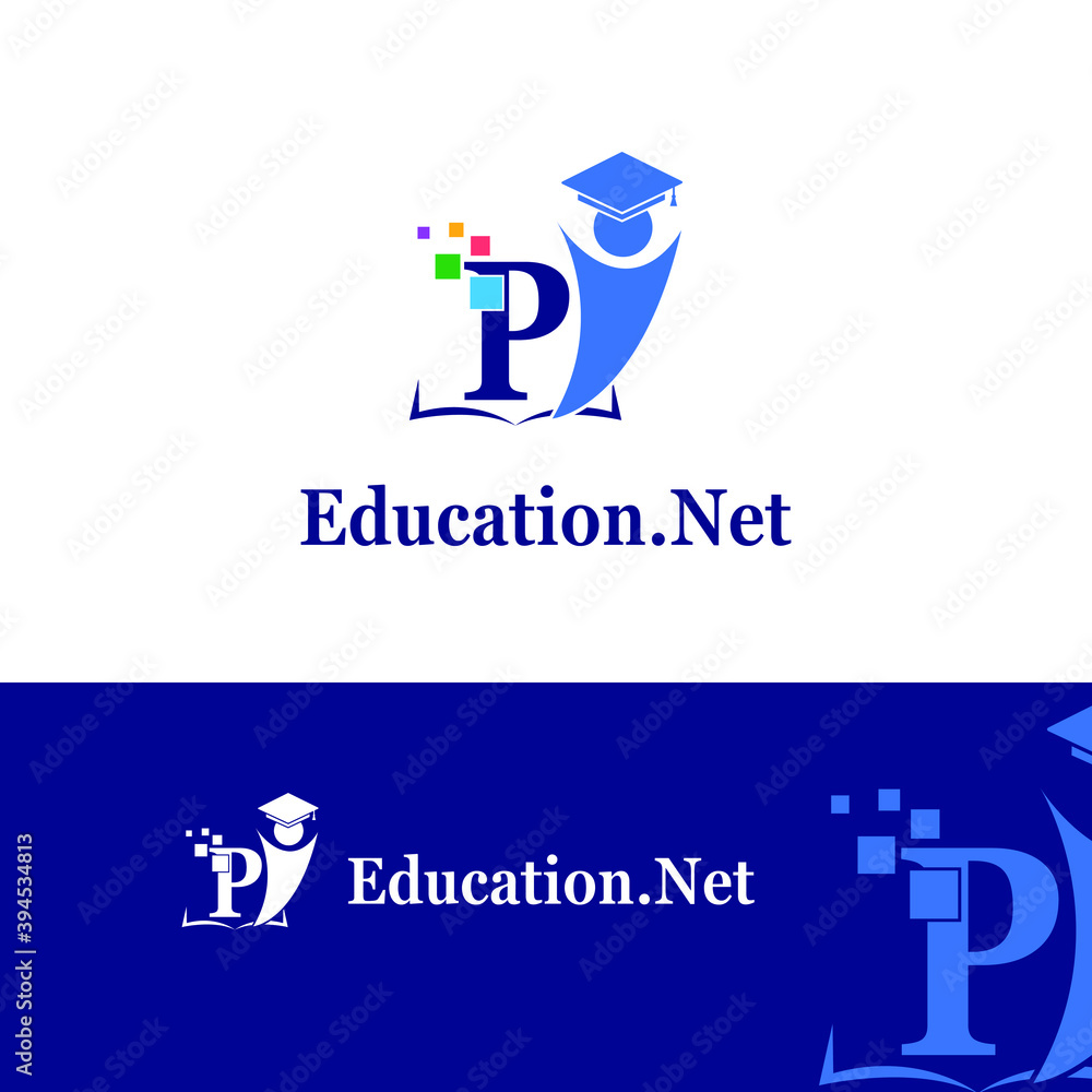 P Initial letter for Education/Academy business logo template with Toga hat cap and children. Startup technology education P Initial letter for Education/Academy business logo template with Toga hat cap and children. Startup technology education