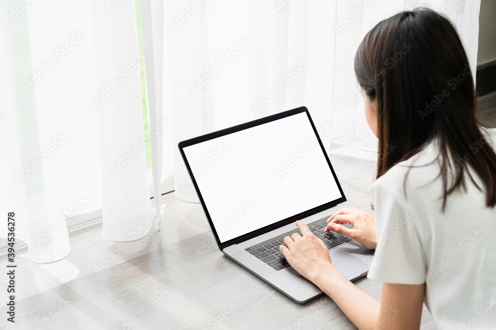 Woman using laptop with blank copy space screen for your advertisement. Woman using laptop with blank copy space screen for your advertisement.