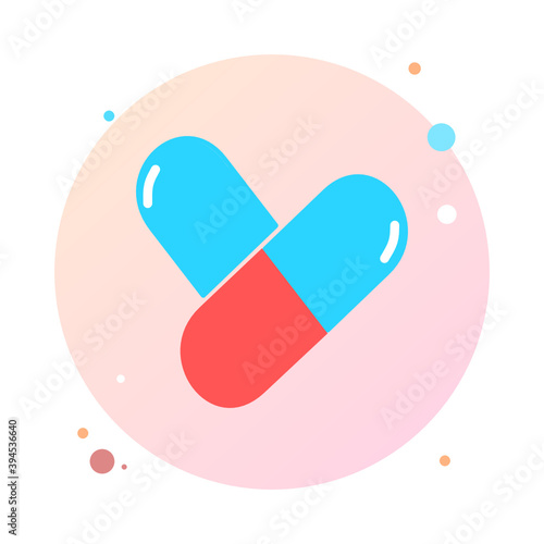 Medical pill icon in circle icon. Medicine, capsule, pharmacy, hospital of drugs. Medication, pharmaceutics concept. Vector illustration. Drugs flat round shaped icon. Healthcare medicine icon.