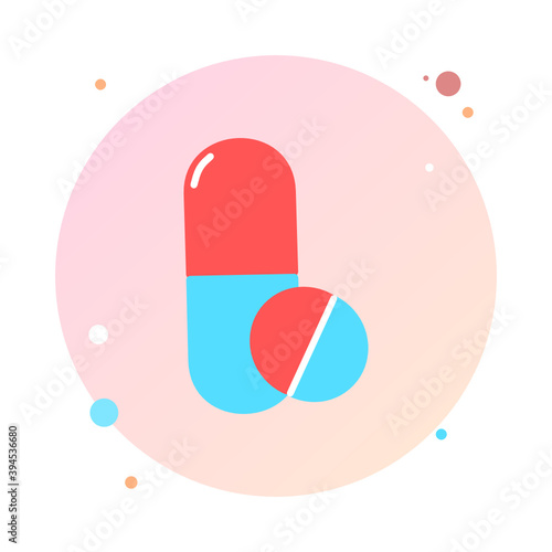 Medical pill icon in circle icon. Medicine, capsule, pharmacy, hospital of drugs. Medication, pharmaceutics concept. Vector illustration. Drugs flat round shaped icon. Healthcare medicine icon.