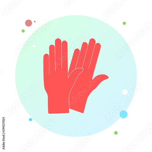 Medical gloves in circle icon. Protective rubber gloves in round icon for infographic, website or mobile app. Latex hand protection sign. Housework cleaning equipment symbol. Vector illustration.