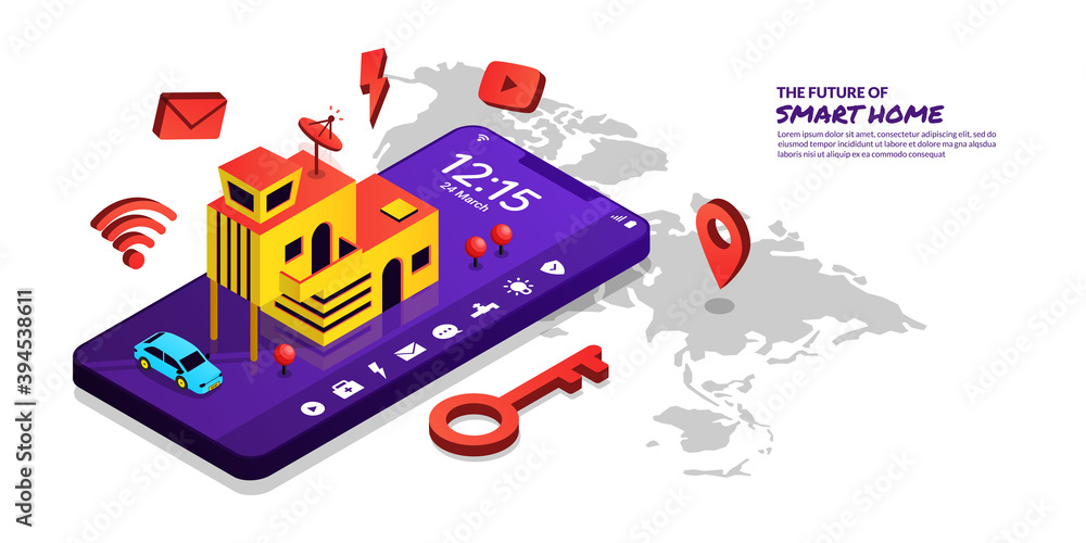 Smart home technology concept, home remote control by smartphone application Smart home technology concept, home remote control by smartphone application