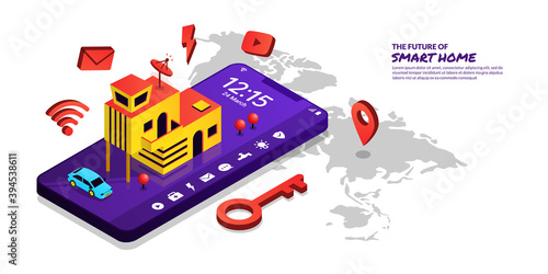 Smart home technology concept, home remote control by smartphone application