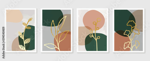 Tropical wall arts vector. Floral pattern design with exotic flowers and leaves,Jungle plants line art on trendy background. Vector illustration.