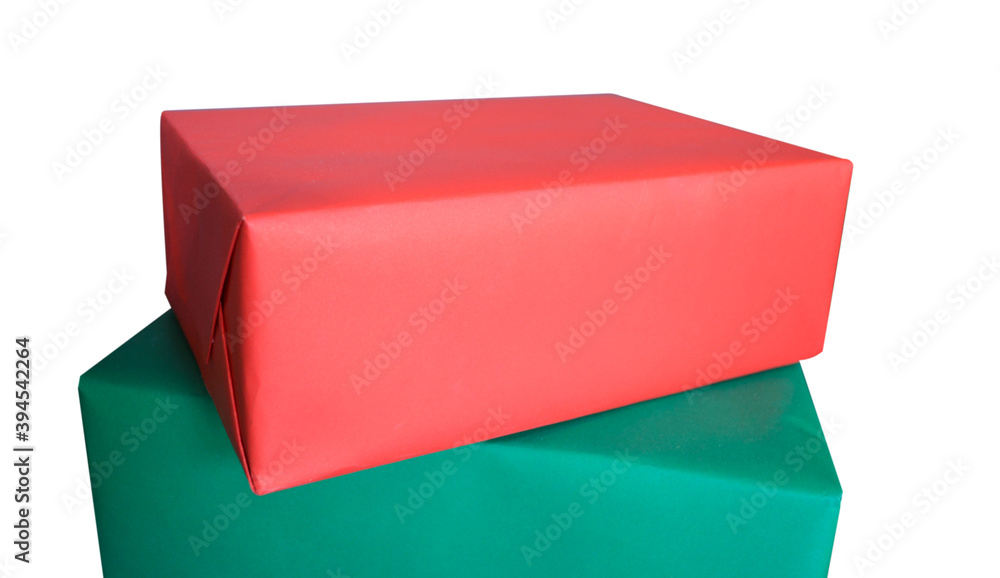 Red and green christmas gift box.Gift box for X'mas day on white background with clipping path and copy space. Red and green christmas gift box.Gift box for X'mas day on white background with clipping path and copy space.