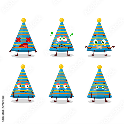 Blue party hat cartoon character with nope expression