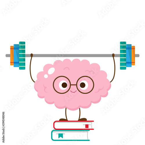 Cartoon brain lifting barbell make of books