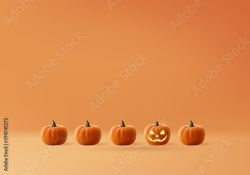 Halloween minimal scene 3d with smoke and podium platform. Halloween background vector 3d rendering with pumpkin podium. stand to show products. Stage Showcase on pedestal modern orange pumpkin pastel