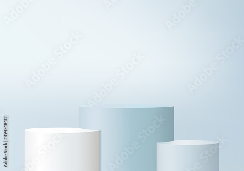 Background vector 3d blue rendering with podium and minimal blue stage scene, product abstract background 3d rendering abstract stage shape blue pastel podium. Stage 3d for product in podium scene © M.AKA