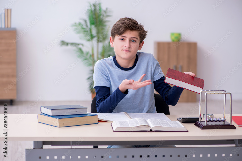 Schoolboy studying physics at home Schoolboy studying physics at home