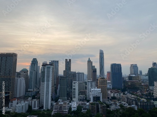 Wide View of rooftop with down town cityscape and many high buildings