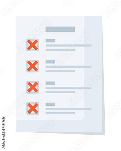 Paper document checklist with red reject and false checkmark