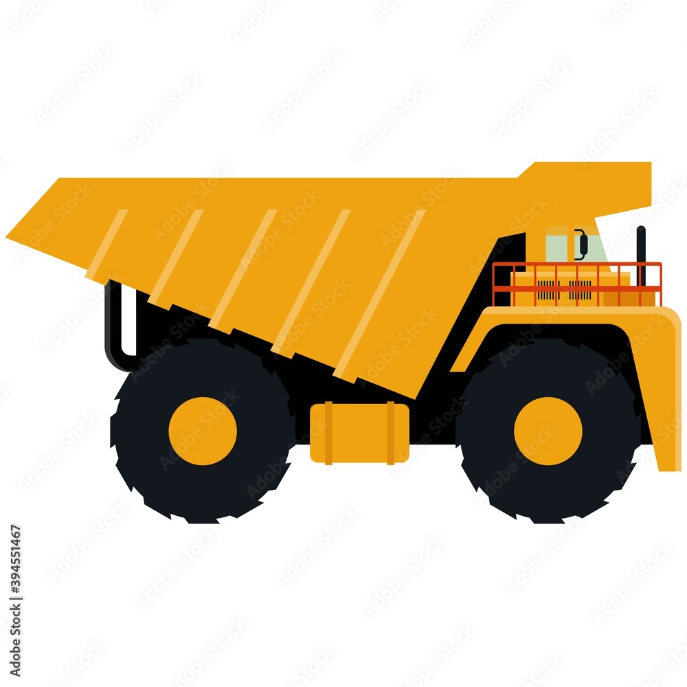 Dump truck icon isolated on white background. Vector illustration. Heavy industrial tipper truck isolated onwhite background.