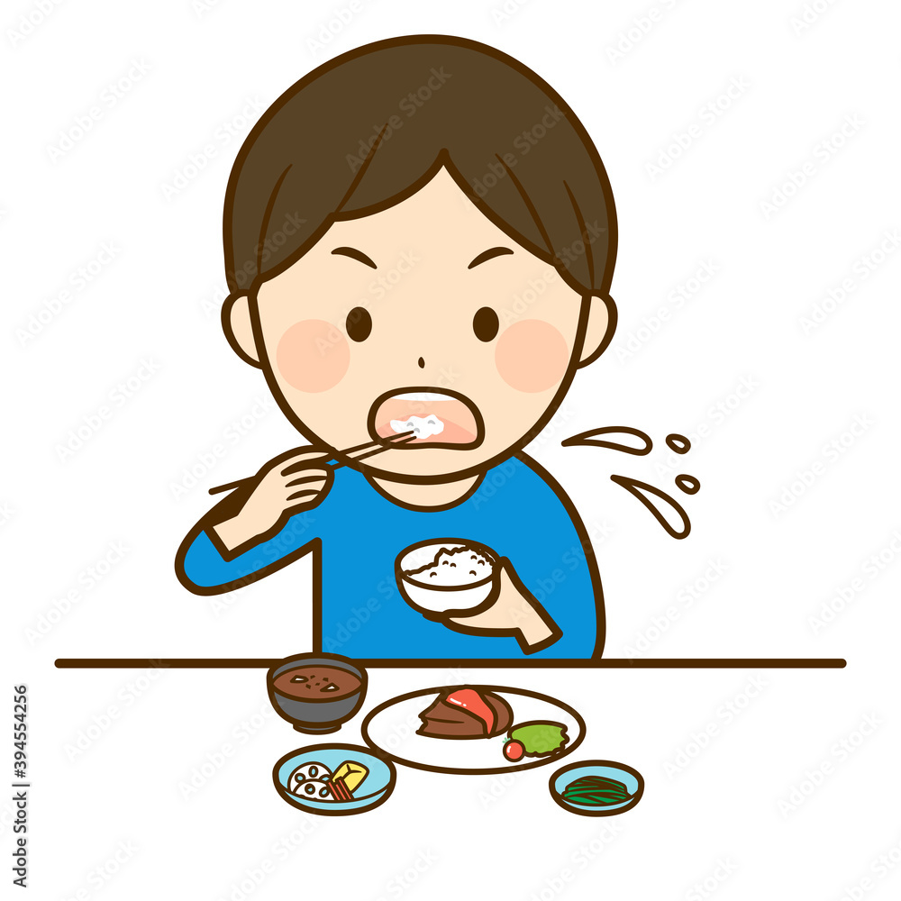 illustration of a boy eating by bad manner illustration of a boy eating by bad manner