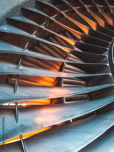 Close up view of aircraft engine, turbo fan type