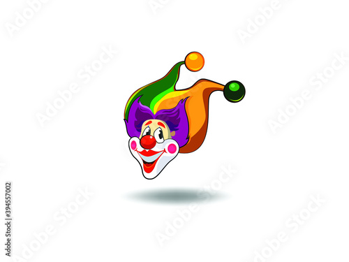 Joker face Icon Vector illustration. Creepy clown face symbol. joker playing card cartoon sign, emblem isolated on white background with shadow, Flat style for graphic and web design, logo. EPS10 
