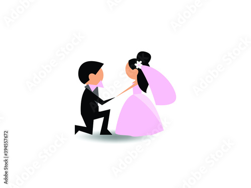 wedding couple Icon Vector illustration. cartoon romantic invitation card symbol. marry me Bride and Groom sign, emblem isolated on white background, Flat style for graphic and web design.