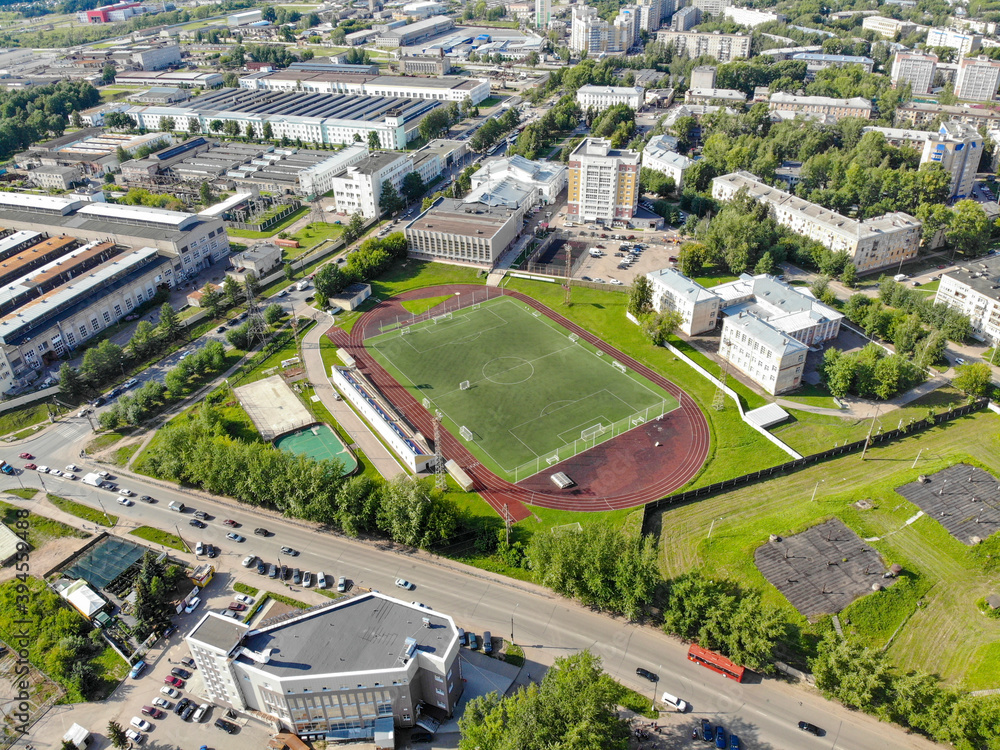 Aerial view of the football stadium in the city of Kirov (Россия)