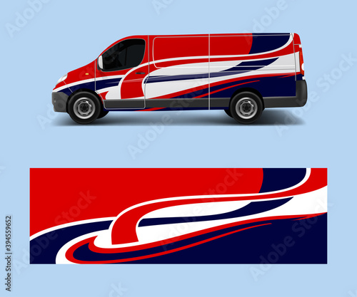 Vehicle decal wrap design cargo van vector. Graphic abstract wave background designs for advertisement company branding