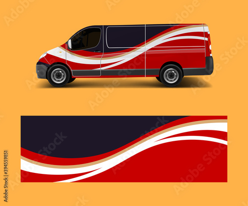 Cargo van decal with green wave shapes   truck and car wrap vector  Graphic abstract stripe designs for wrap branding vehicle