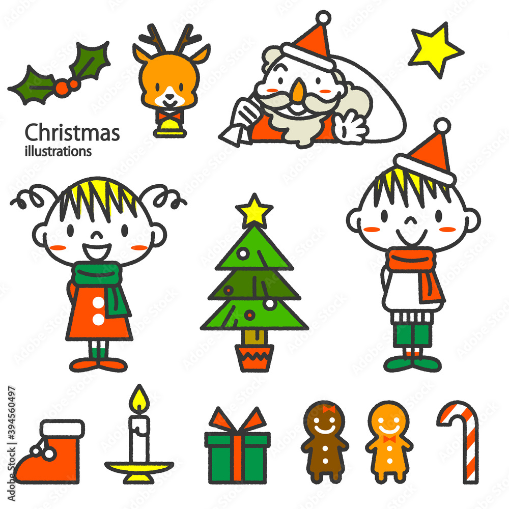 くっきり線画のかわいいクリスマスイラスト素材セット