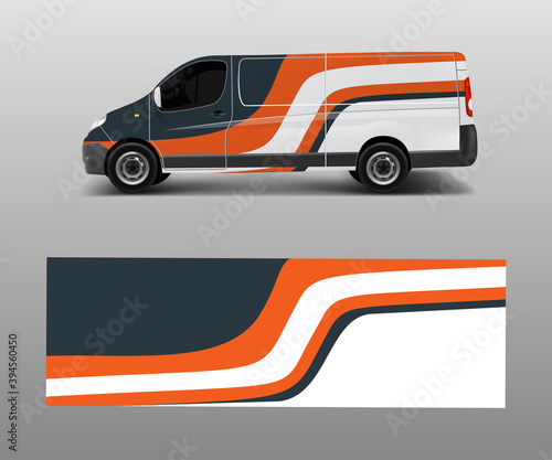 Vehicle decal wrap design cargo van vector. Graphic abstract wave background designs for advertisement company branding