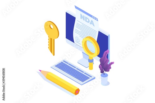 Legal restrictions,  non-disclosure agreement contract or NDA icon. Isometric Vector illustration.