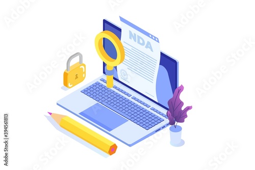 Legal restrictions,  non-disclosure agreement contract or NDA icon. Isometric Vector illustration.
