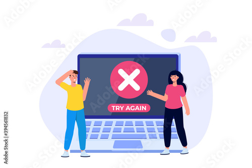 Payment error info message on smartphone.  Customer cross marks failure. Vector illustration.