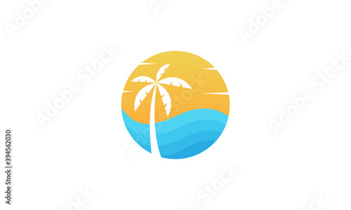 Creative Vector Illustration Logo Design. Tropical Island Beach Vacation Sea Concept.