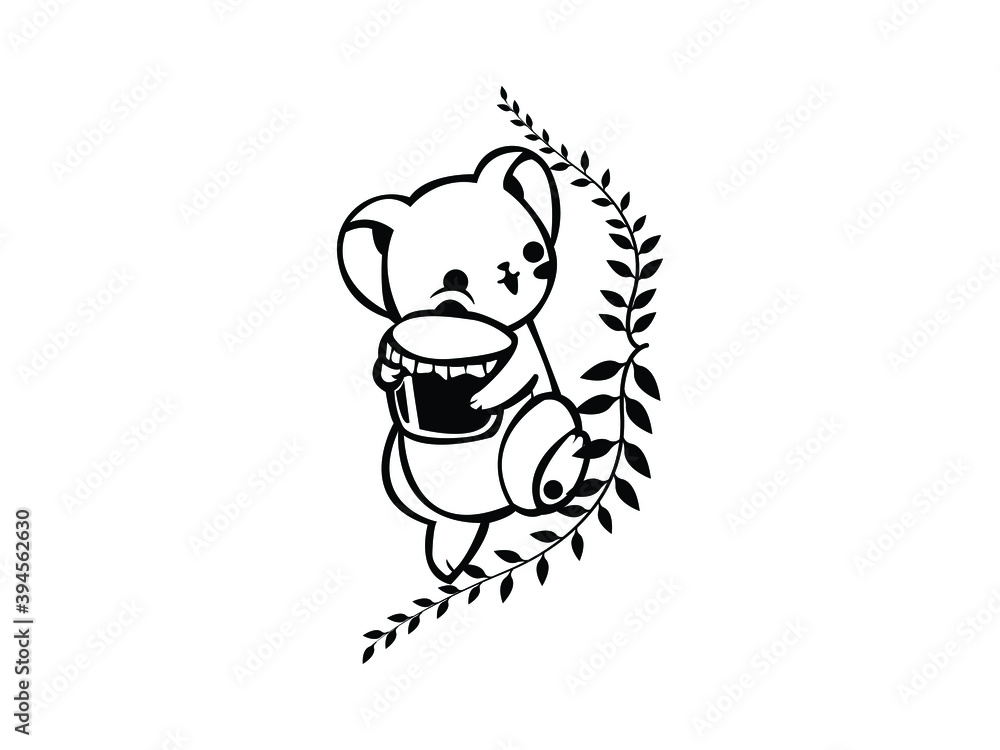 Obraz premium Cute Bear Icon Vector illustration. Honey Baby bear cartoon characters symbol. Teddy sign, emblem isolated on white background, Flat style for t-shirt graphic and silhouette, logo. EPS10. 