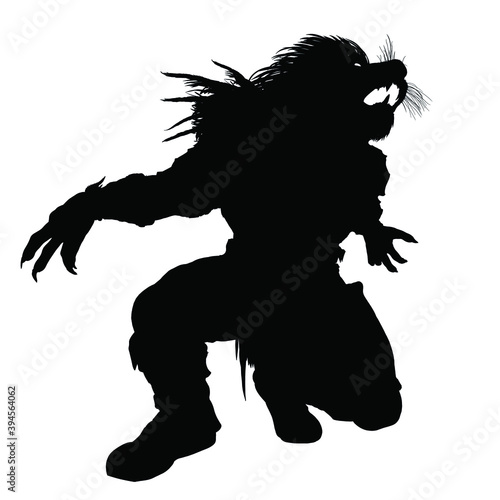 A huge enraged beastman roars in the heat of battle, swinging its huge clawed paws in half-pride. 2D illustration.