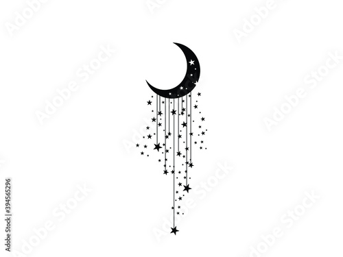 Moon and stars Icon Vector illustration. Boho Witch and Magic symbol. mystic art sign, emblem isolated on white background, Flat style for graphic and web design, logo, sticker, tattoo
