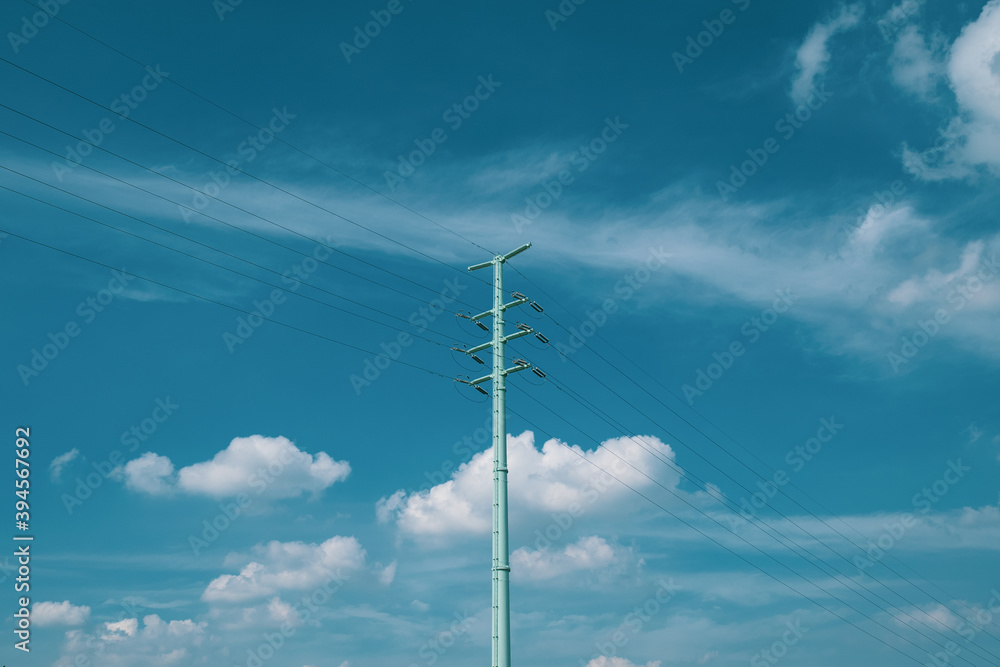 Cloudy blue clear sky with cable wire stand